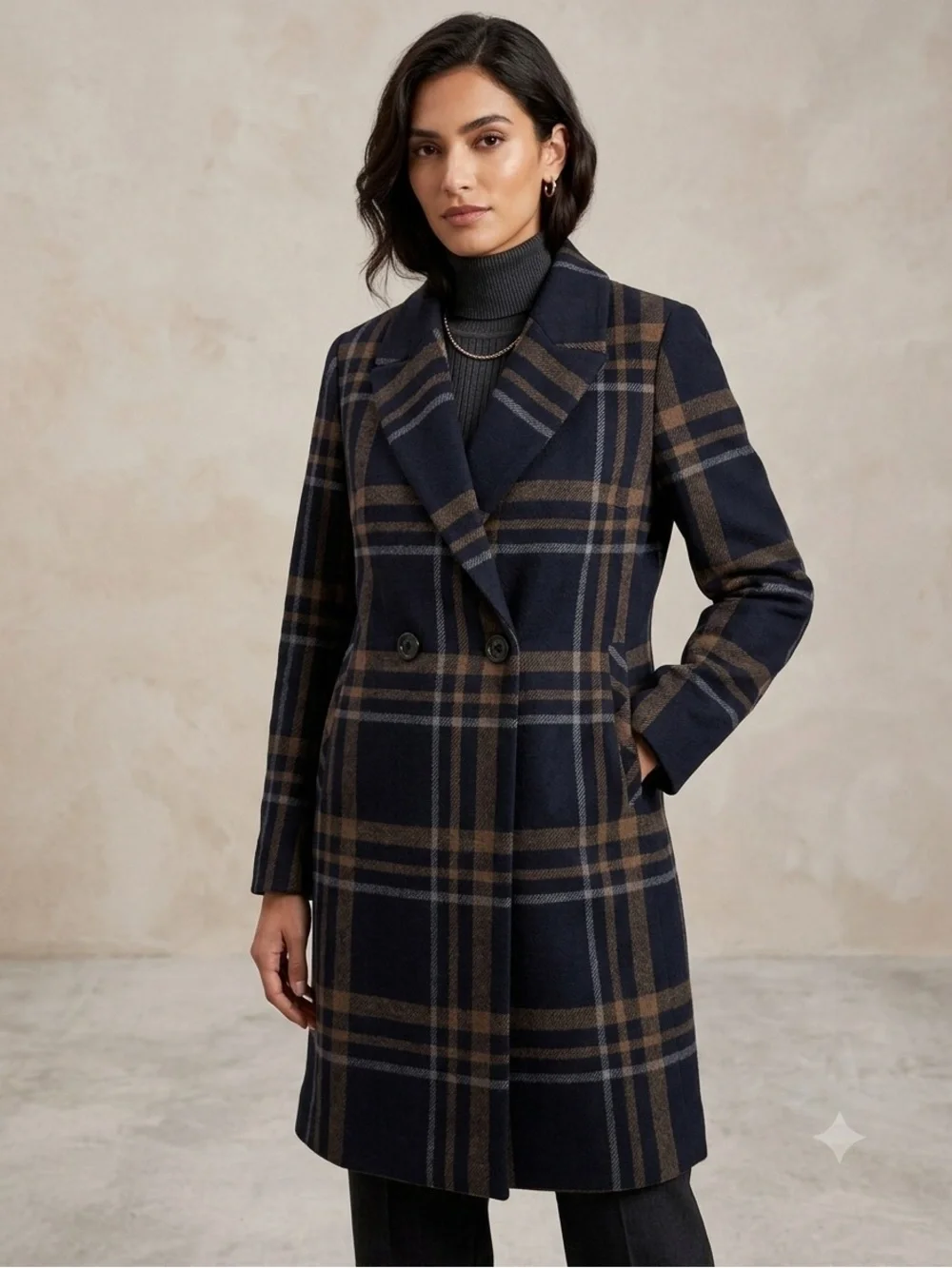DKNY Navy and Brown Plaid Stylish Comfort for Cooler Weather - Picture 1 of 7